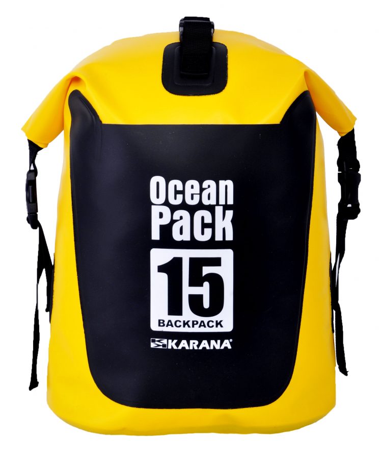 Ocean Pack Rucksack Trockentasche von Karana, Vorderseite, 15 Liter, Gelb